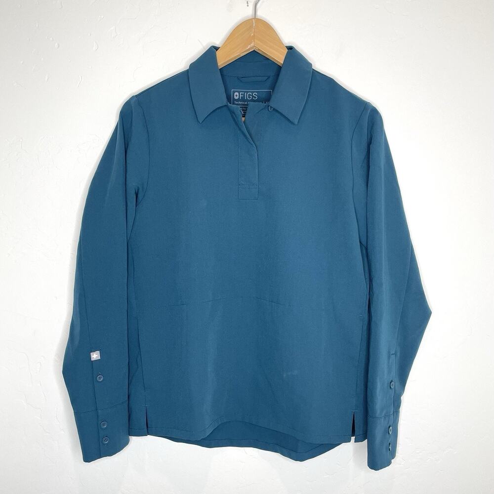 Figs Nala Long Sleeve Scrub Top Womens XS Dark Green Blue